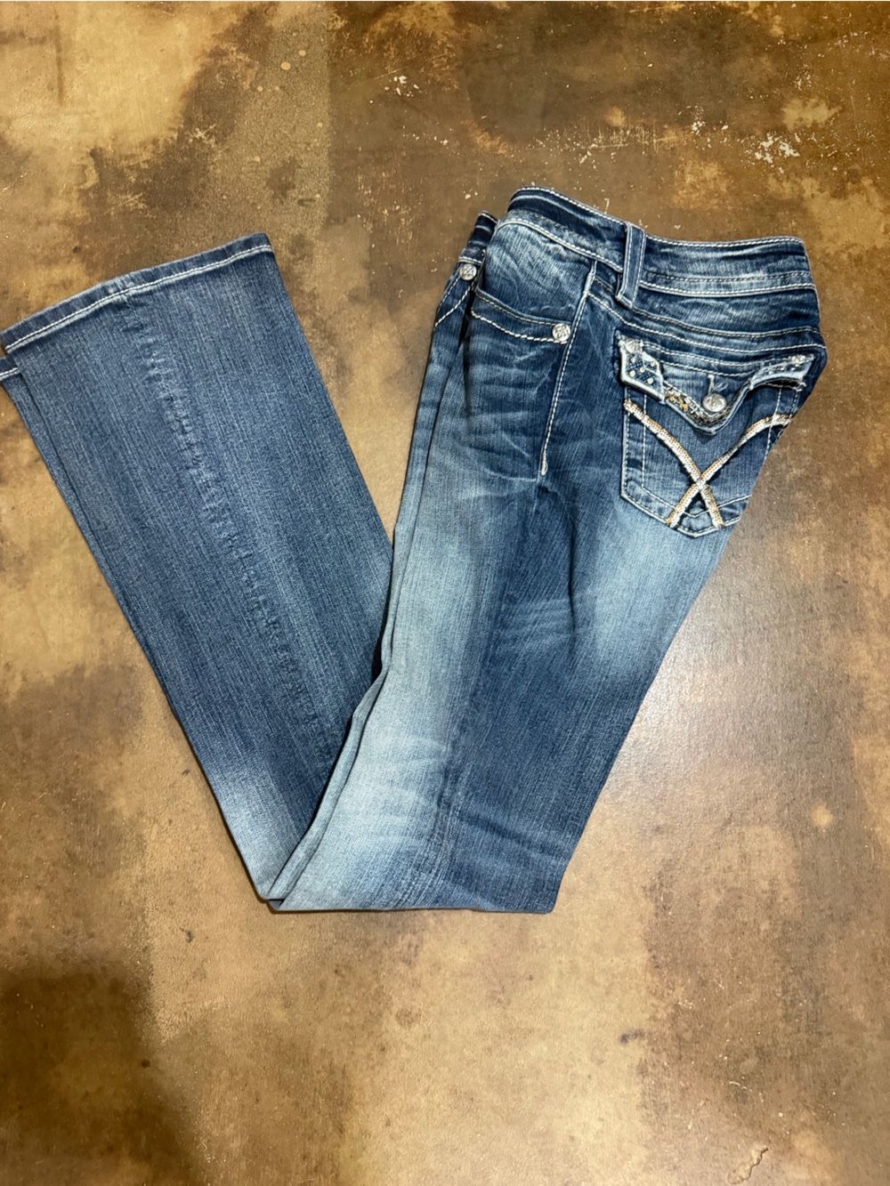 Miss Me Women's Blue Bootcut Jeans with Embellished Back Pockets